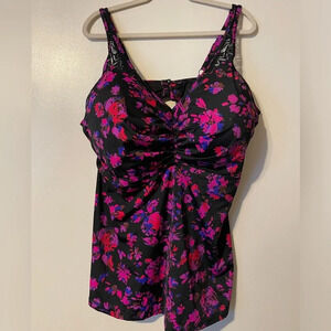 Swimsuits For All NWT Pink Purple Floral Tankini Swimsuit Top Size 46G